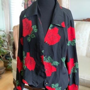Vintage rose long-sleeve blouse with buttons